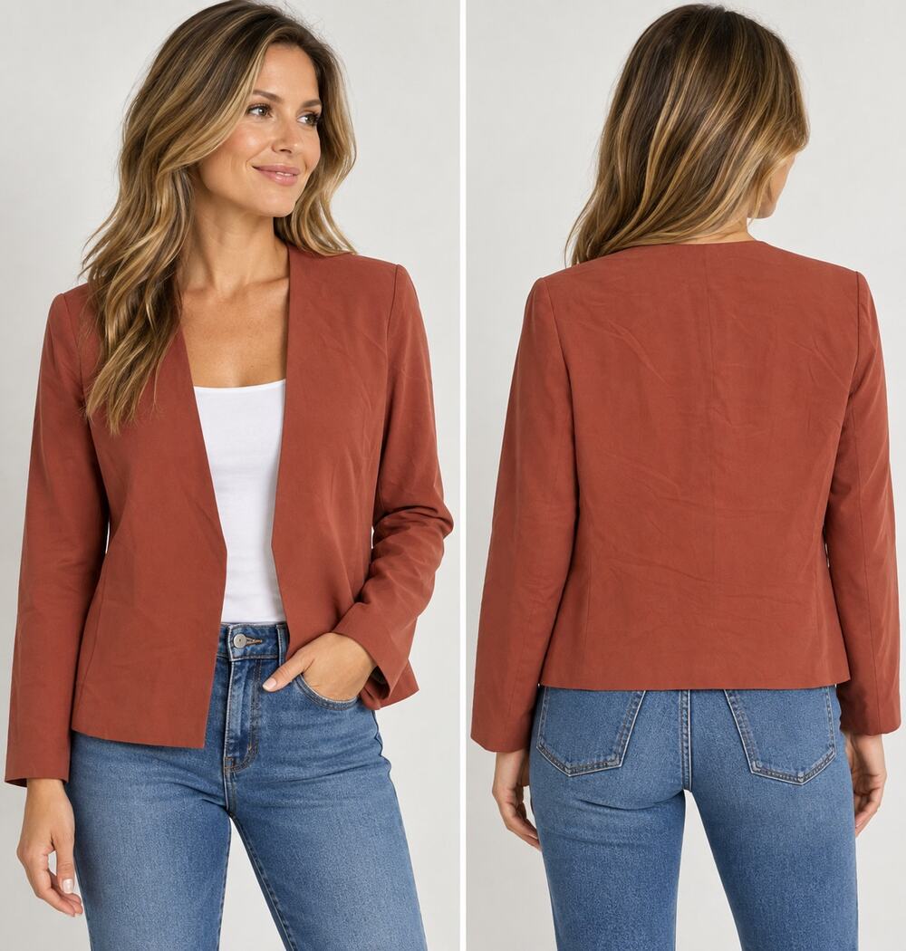 Eileen Fisher Jacket Women S Petite Rust Silk Open Front Collarless Blazer